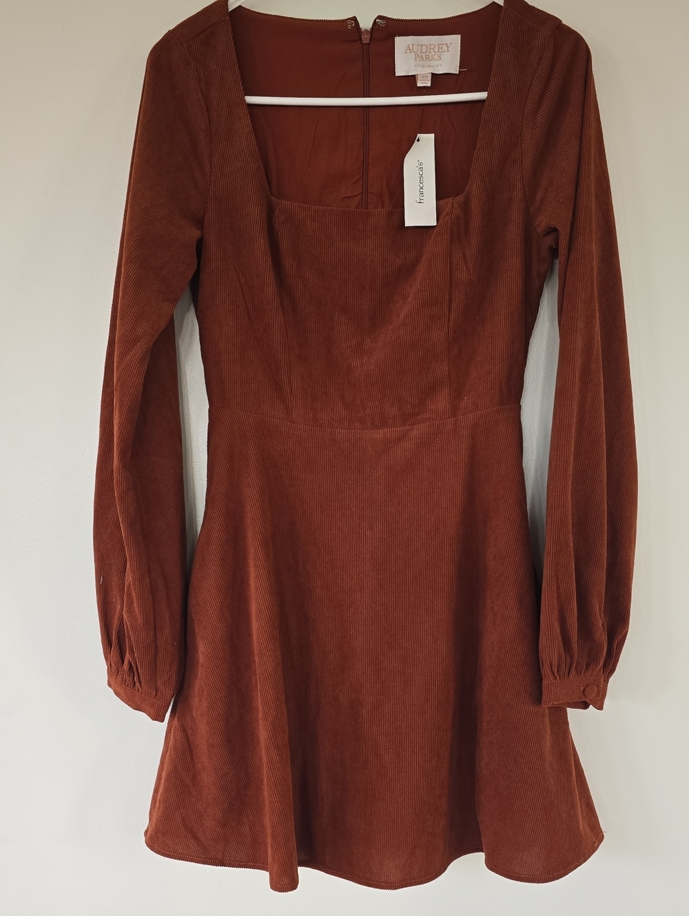 Audrey Paris Rust Corduroy Square-Neck Mini Dress